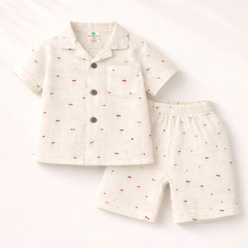 Unisex Crinkle Muslin Nightwear - Cotton Cherry