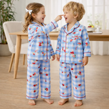 Unisex Crinkle Muslin Night Suit - Cherry Blue