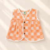 Baby Girl Organic Muslin Frill Jabla - Peach Gingham