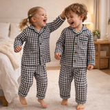 Unisex Cotton Seersucker Night Suit - Black & White Checkered