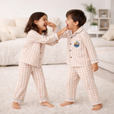 Unisex Crinkle Muslin Night Suit - Peach Gingham