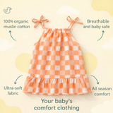 Baby Girl Organic Muslin Knot Jabla Frock - Peachy