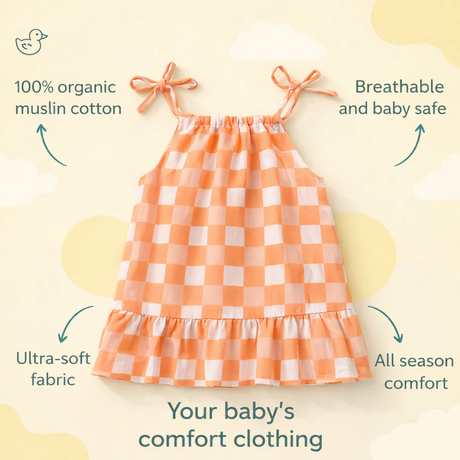Baby Girl Organic Muslin Knot Jabla Frock - Peachy