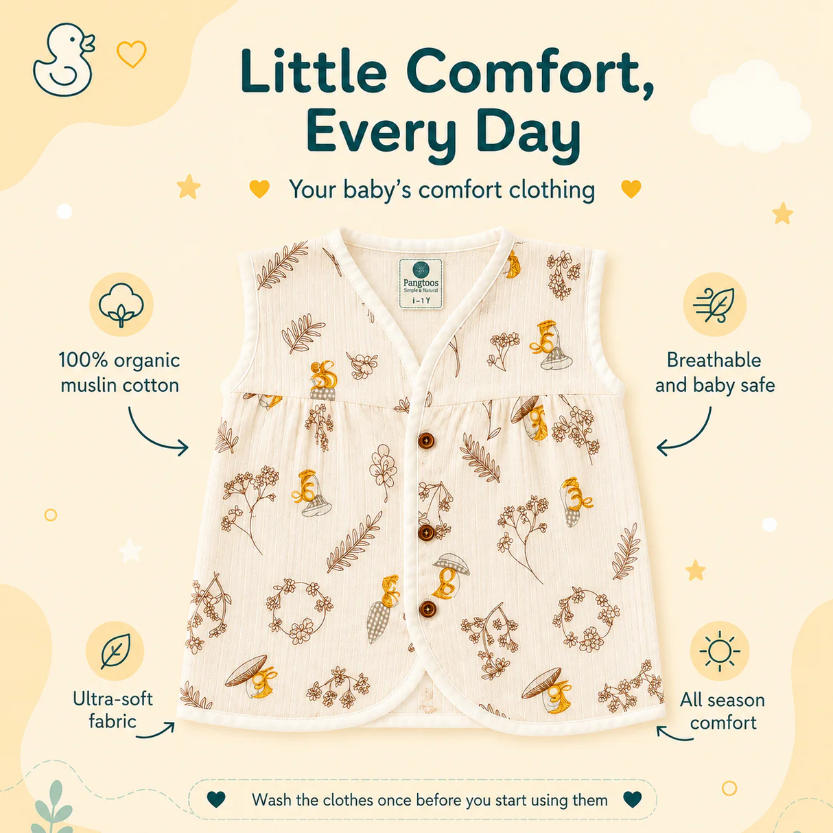 Baby Girl Organic Muslin Frill Jabla- Nature Bliss