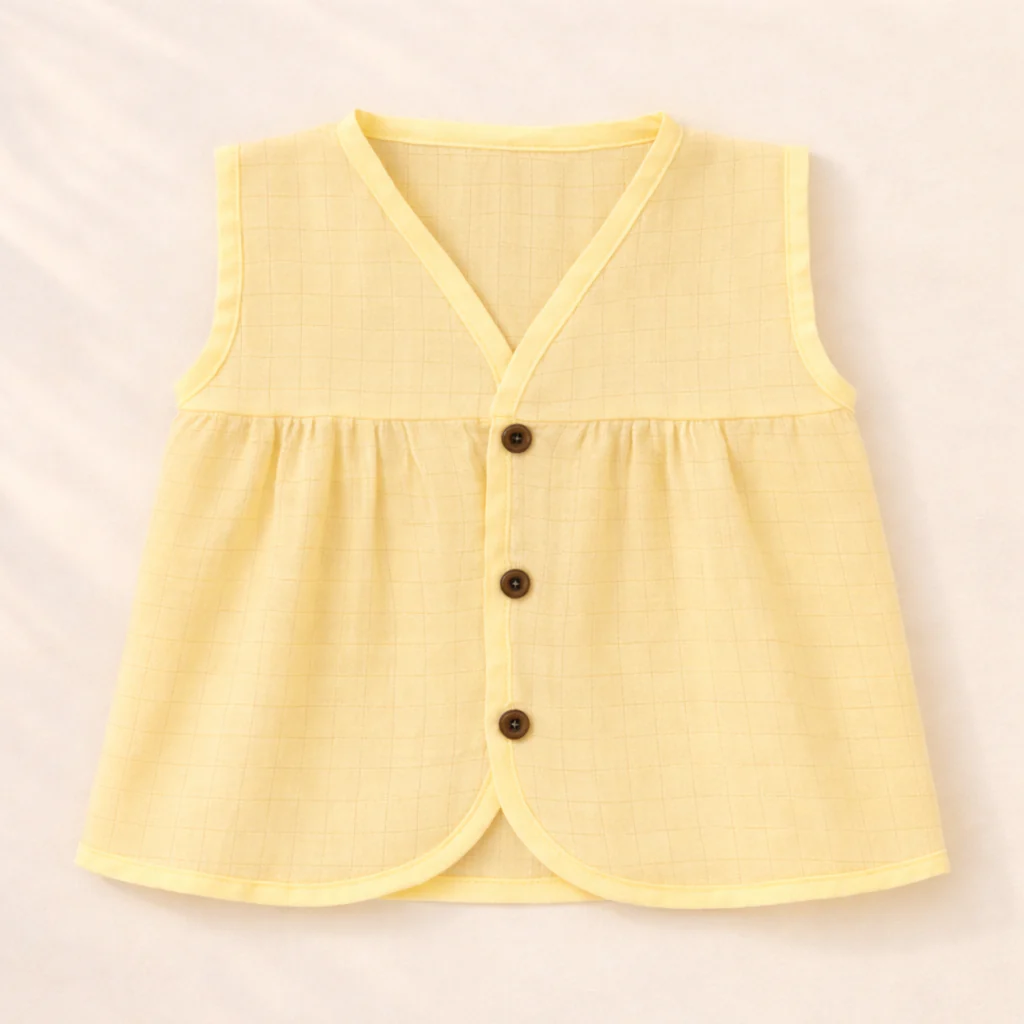 Organic Muslin Frock Jabla- Lemon Drop