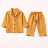 Unisex Crinkle Muslin Night Suit - Mustard