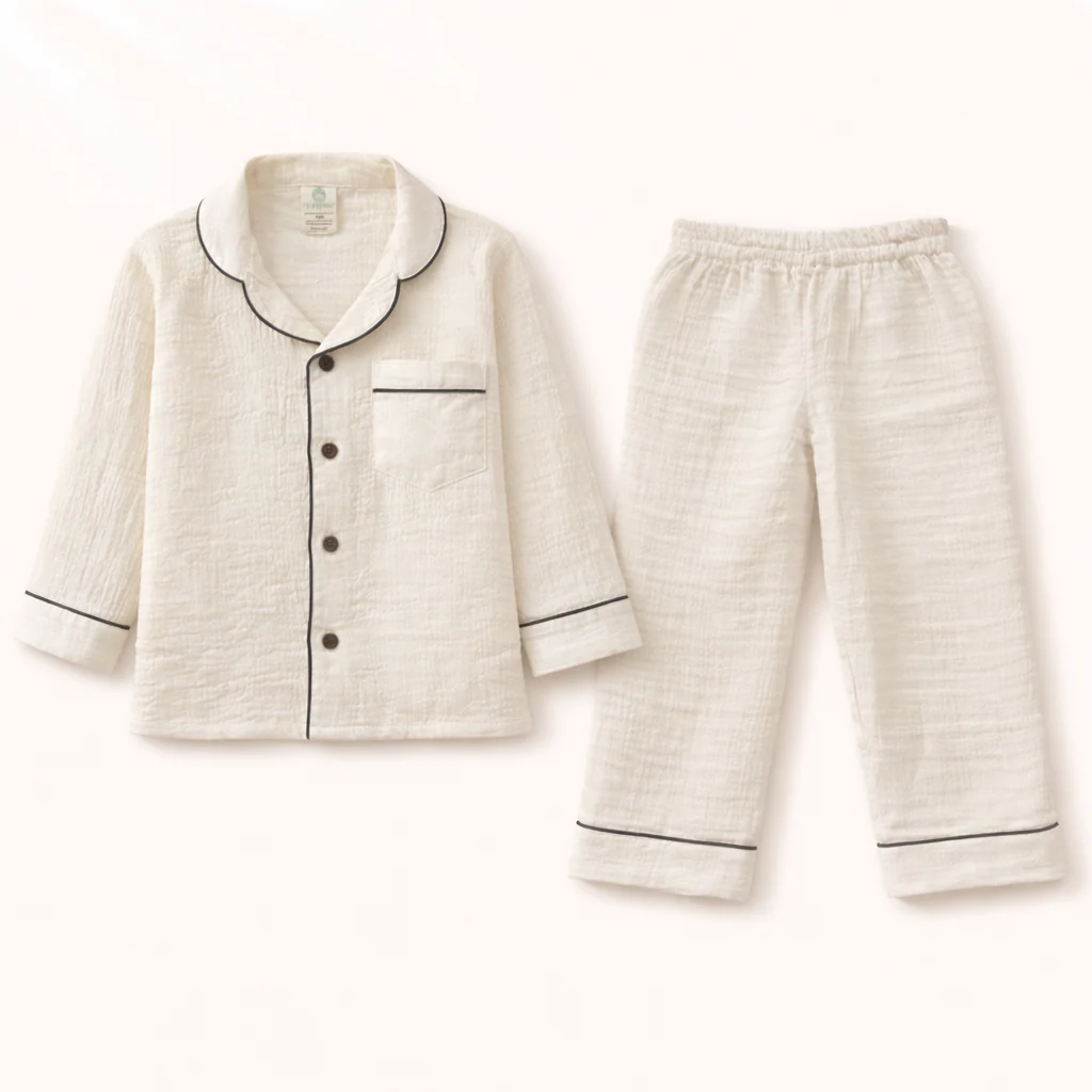 Unisex Crinkle Muslin Night Suit - The Marshmallow