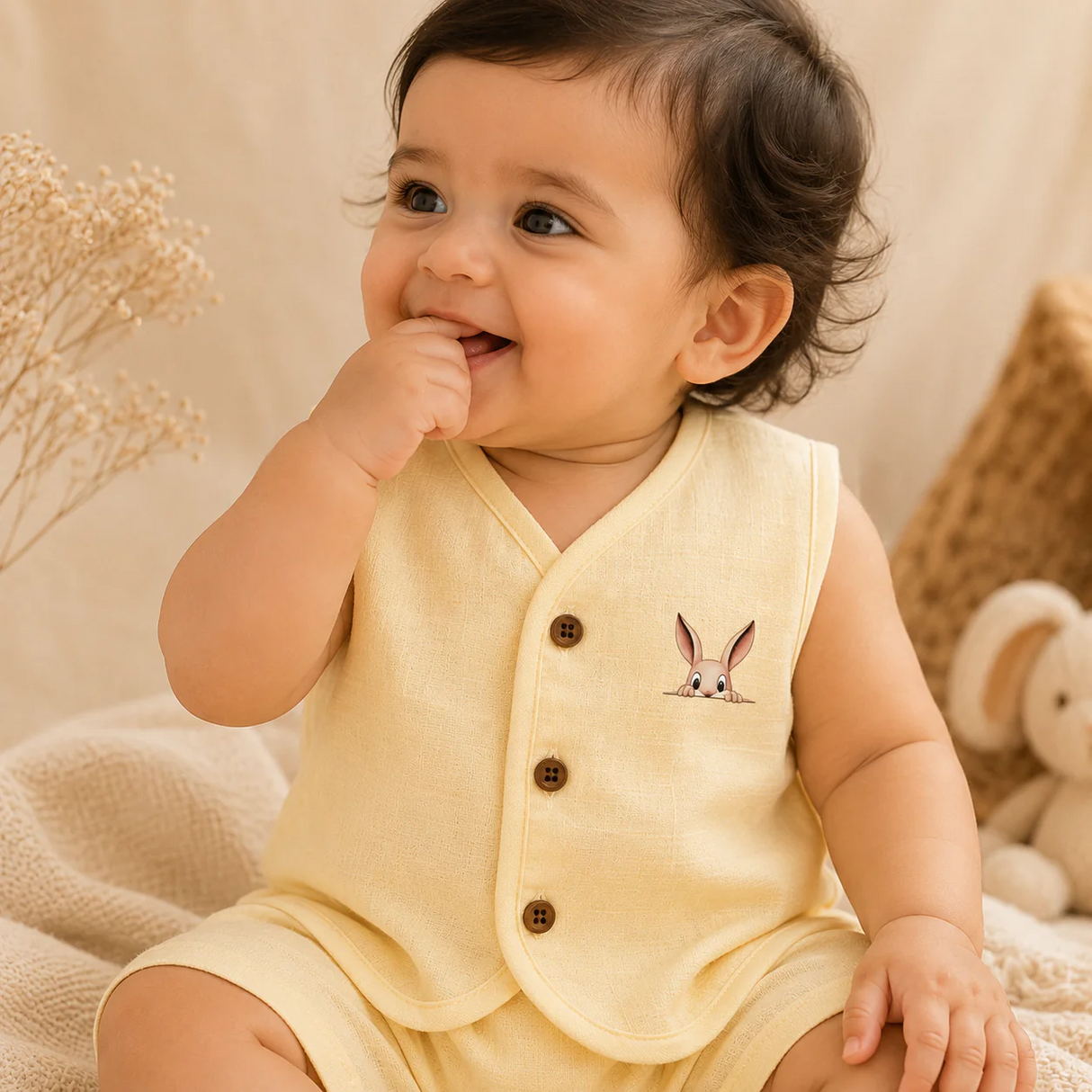 Organic Muslin unisex Sleeveless Jabla - Lemon Bunny