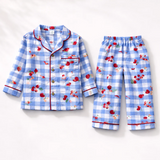 Unisex Crinkle Muslin Night Suit - Cherry Blue