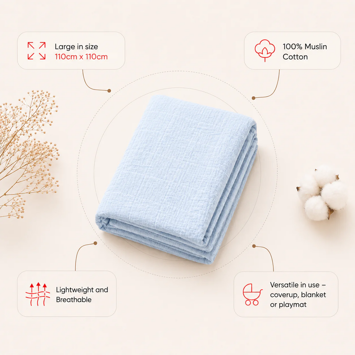 Muslin Nap Time Blanket - Powder Blue