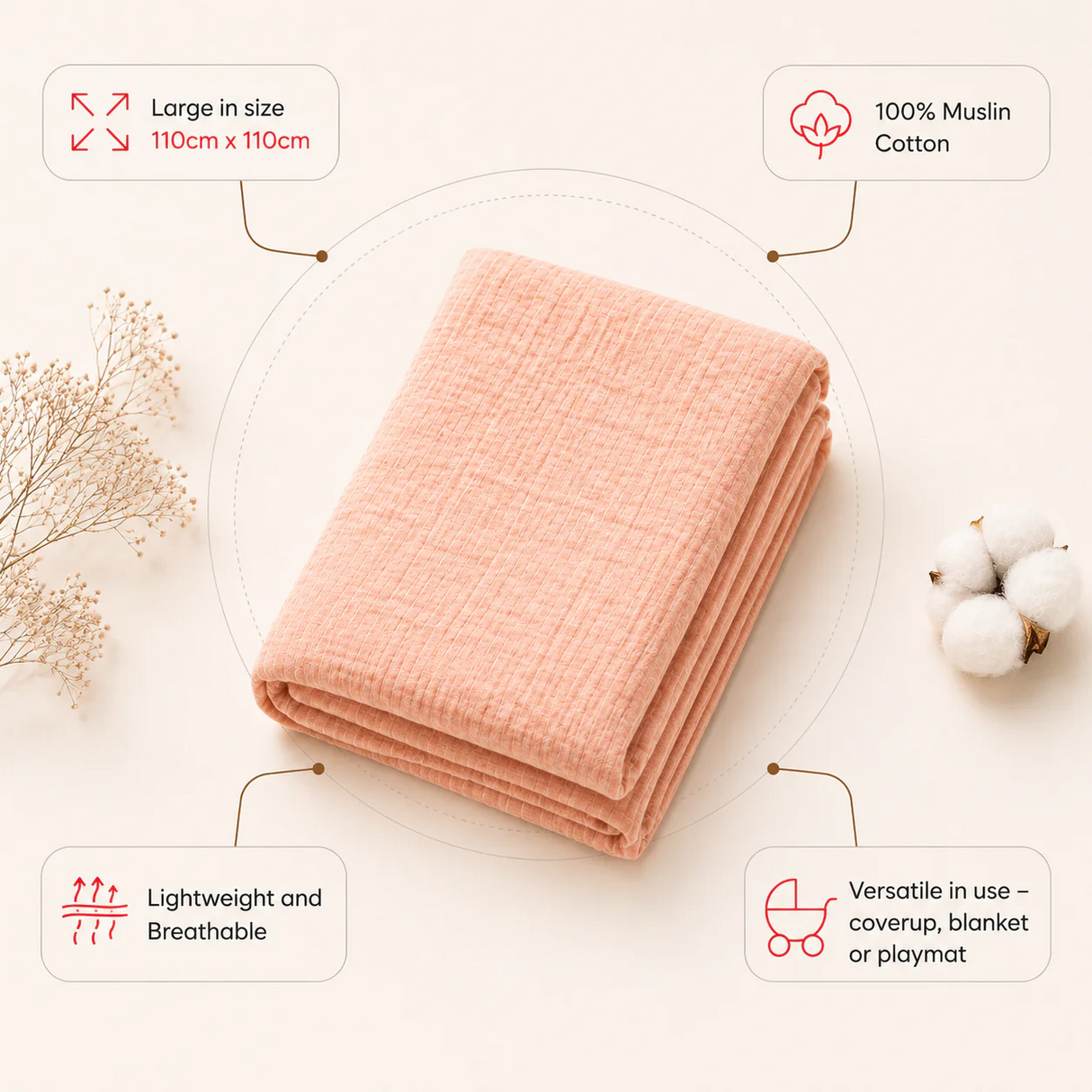 Muslin Nap Time Blanket - Peach Sorbet