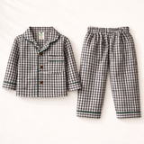 Unisex Cotton Seersucker Night Suit - Black & White Checkered