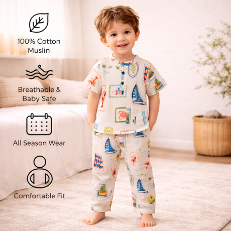 Unisex soft Muslin Nightwear - Seaside Smiles