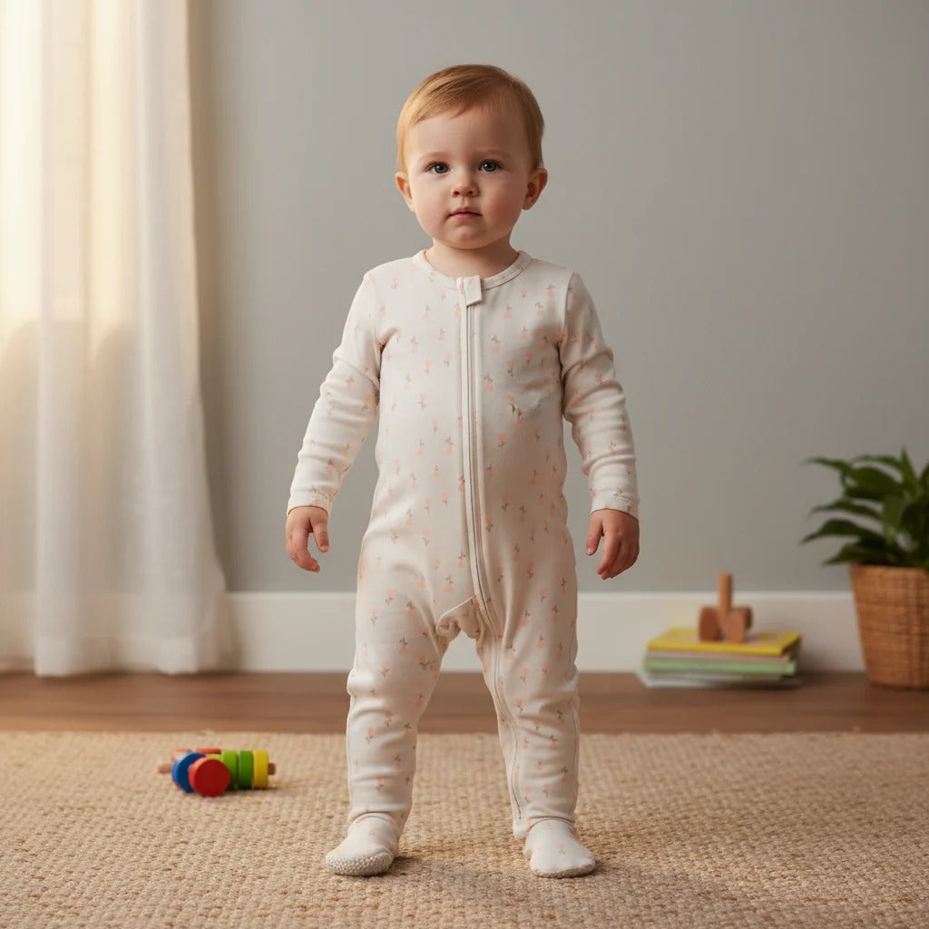 Organic Summer Romper – Floral Ivory