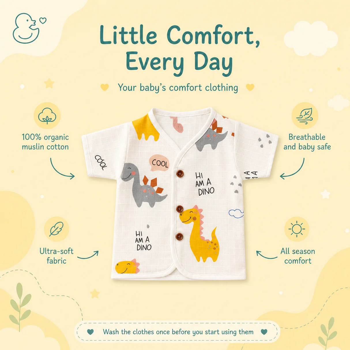 Organic Muslin Unisex Jabla - Tinysaurus