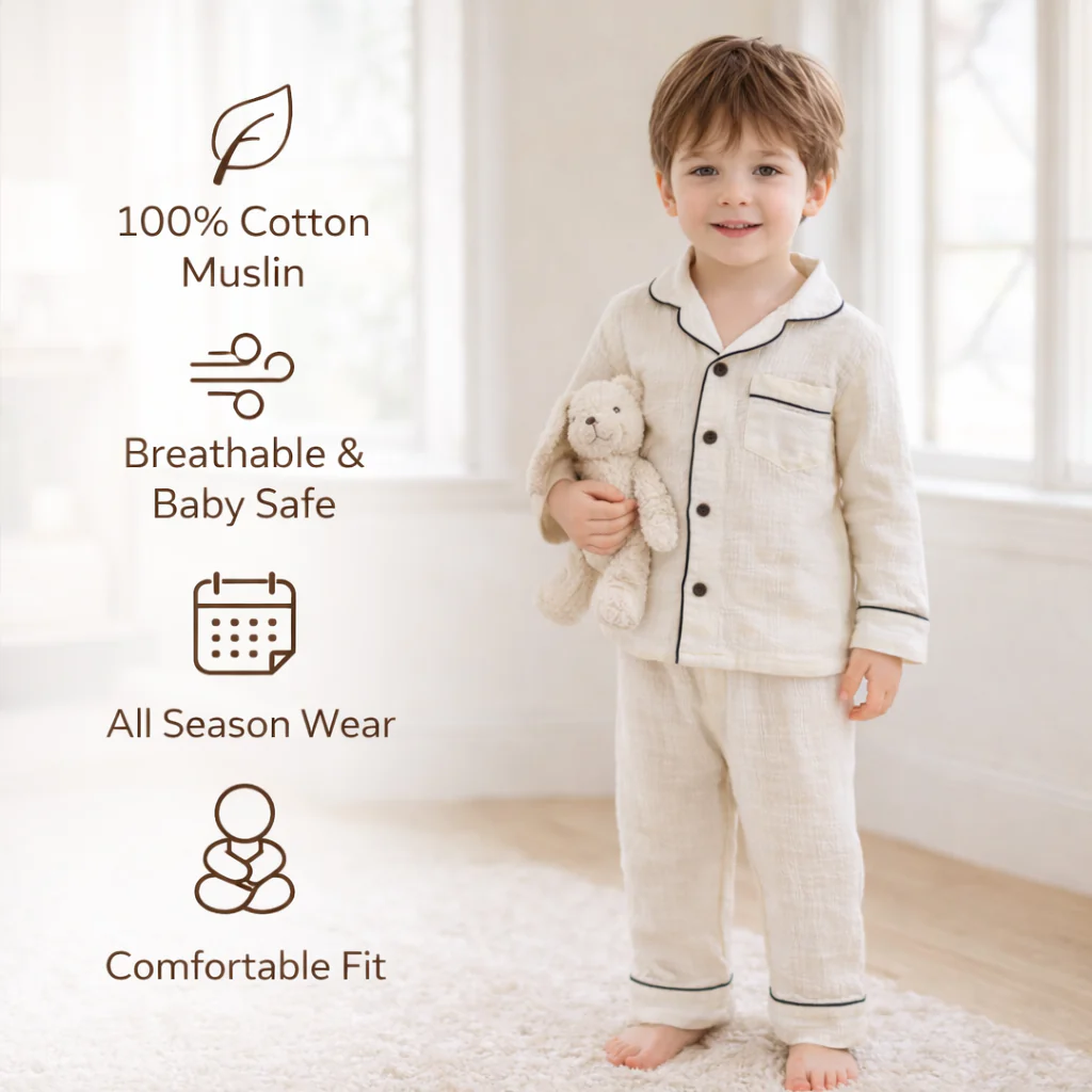Unisex Crinkle Muslin Night Suit - The Marshmallow
