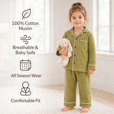 Unisex Crinkle Muslin Night Suit - Little Olive