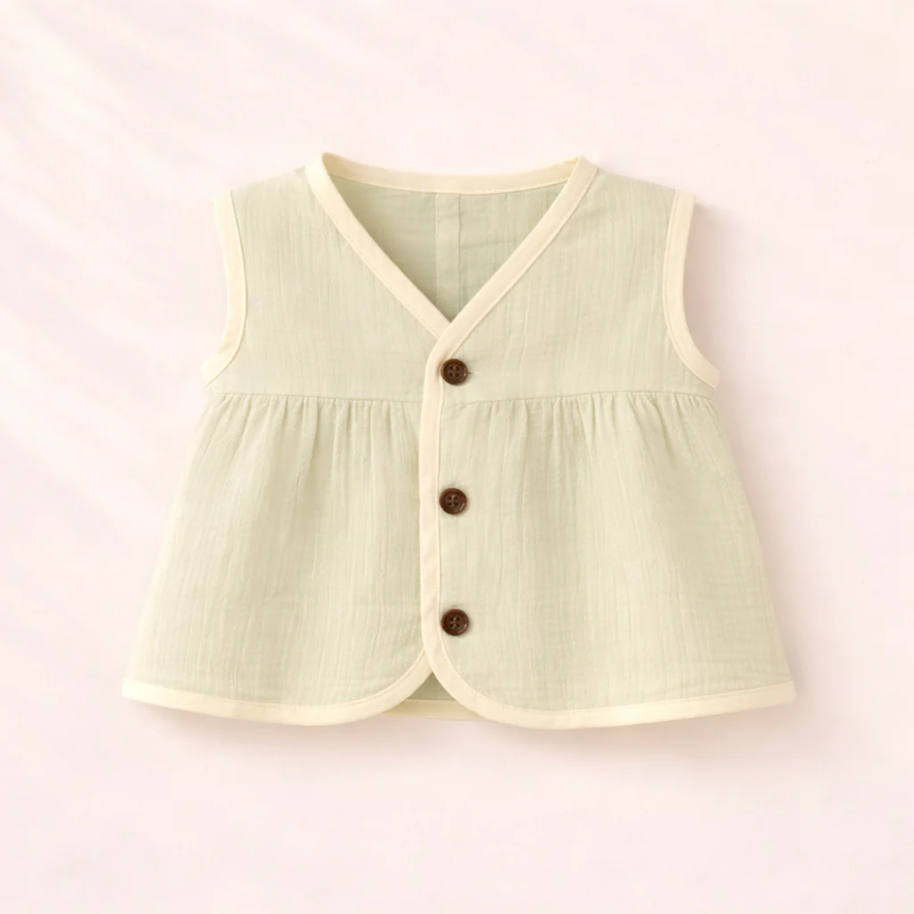 Baby Girl Organic Muslin Frill Jabla- Soft Leaf