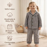 Unisex Cotton Seersucker Night Suit - Black & White Checkered