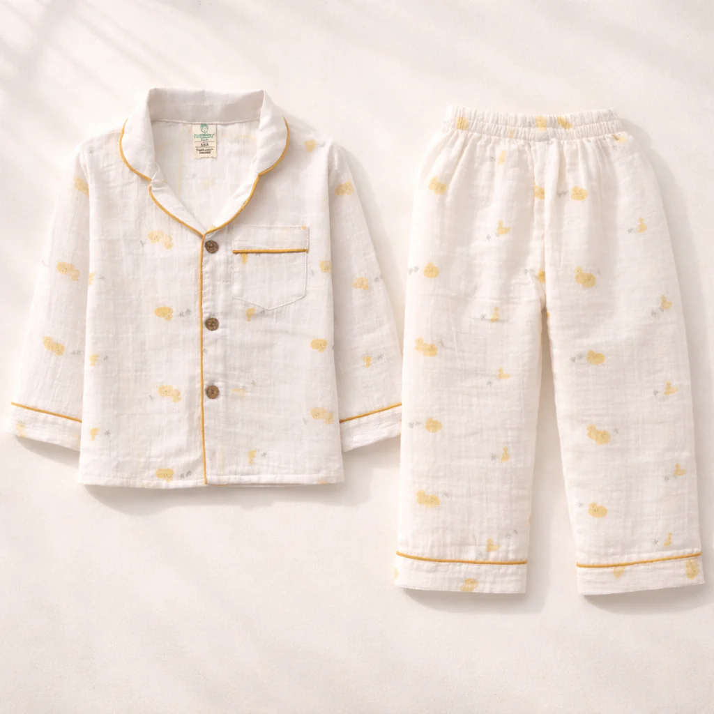 Unisex Crinkle Muslin Night Suit - Little Duckling