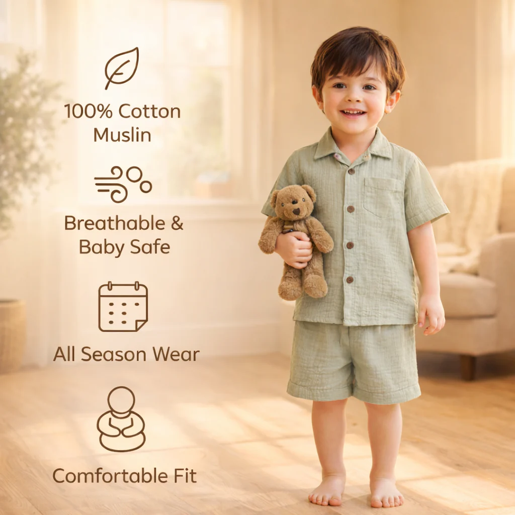Unisex Crinkle Muslin Nightwear - Sage Summer