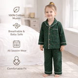 Unisex Crinkle Muslin Night Suit - Hunter Green