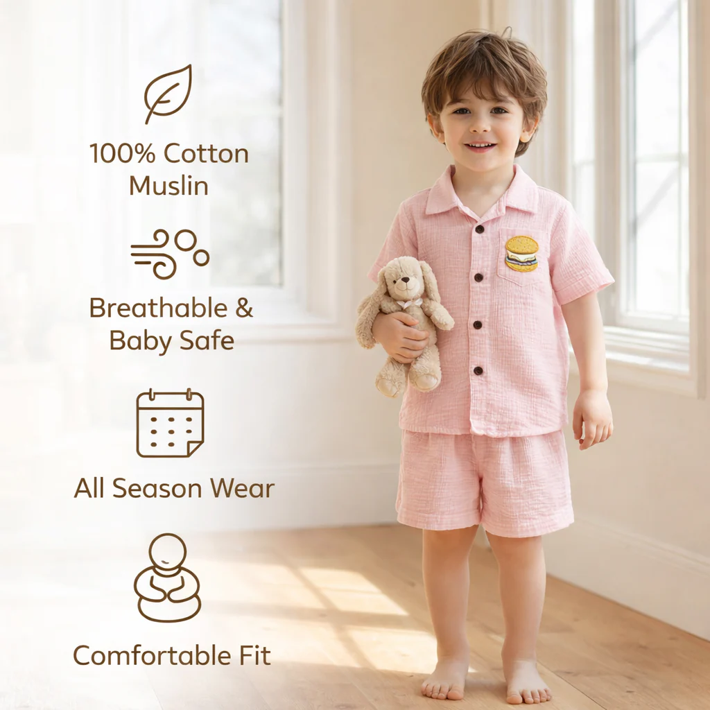 Unisex Crinkle Muslin Nightwear - Pastel Pink