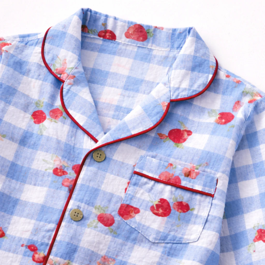 Unisex Crinkle Muslin Night Suit - Cherry Blue