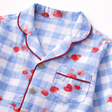 Unisex Crinkle Muslin Night Suit - Cherry Blue