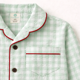 Unisex Cotton Seersucker Night Suit - Mint Checkered