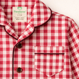 Unisex Cotton Seersucker Night Suit - Berry Red Checkered
