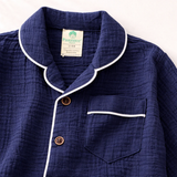 Unisex Crinkle Muslin Night Suit - Midnight Blue