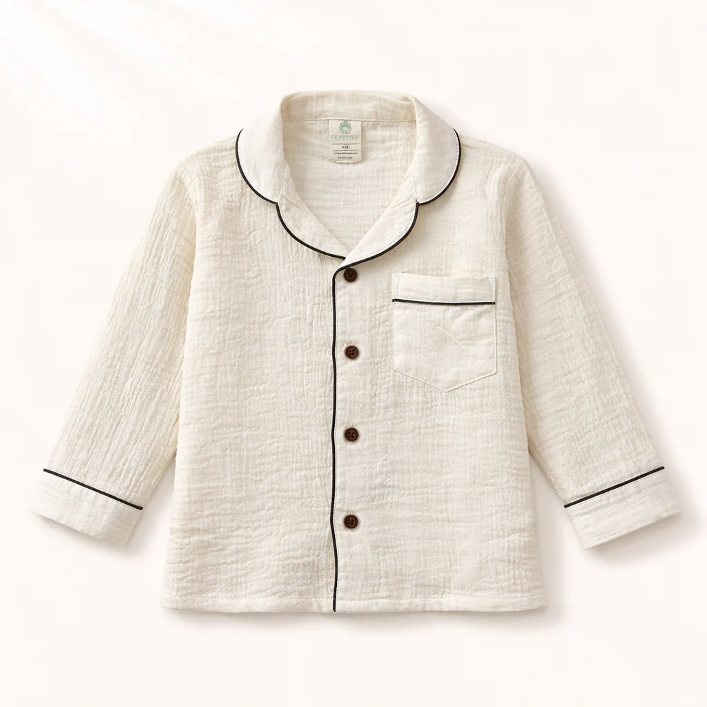 Unisex Crinkle Muslin Night Suit - The Marshmallow