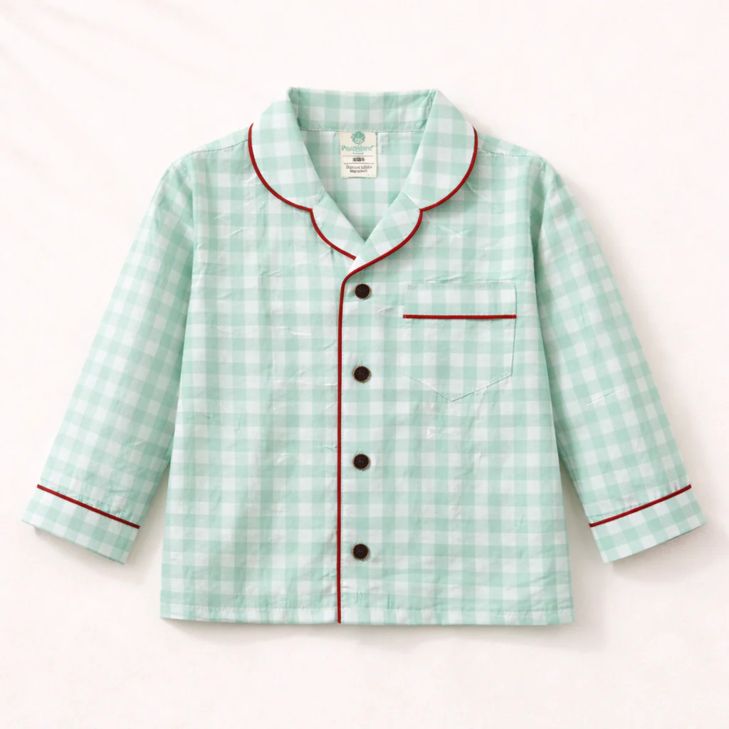 Unisex Cotton Seersucker Night Suit - Mint Checkered