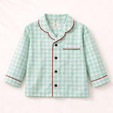 Unisex Cotton Seersucker Night Suit - Mint Checkered